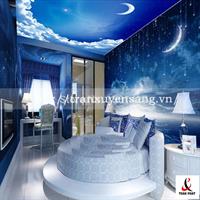 Mẫu trần và vách phòng ngủ xuyên sáng in bầu trời đêm