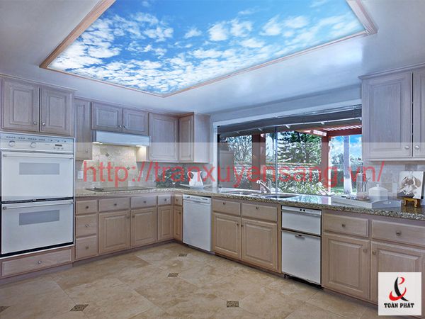 Mẫu thiết kế trần xuyên sáng phòng bếp hiện đại