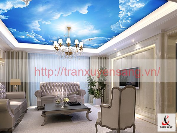 Mẫu trần phòng khách xuyên sáng in bầu trời