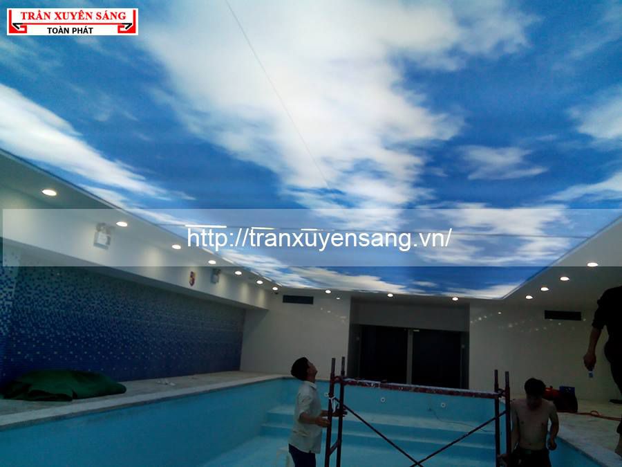Ảnh minh họa: Trần xuyên sáng dành cho phòng ngủ hiện đại sử dụng tấm màng in hình bầu trời