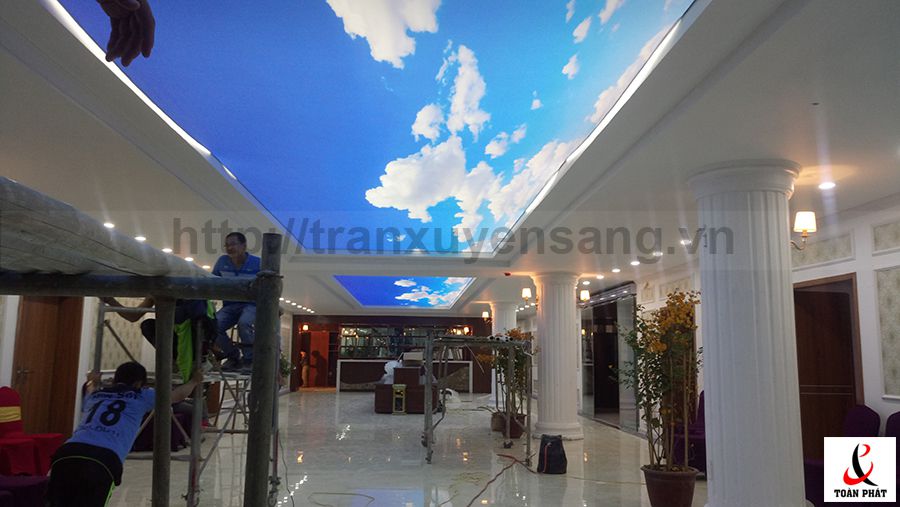 Hình ảnh công trình trần căng tại khách sạn Phú Gia do Toàn Phát trực tiếp thiết kế và thi công