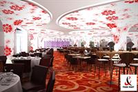 Mẫu trần nhà hàng tấm trắng in hình hoa xuyên sáng