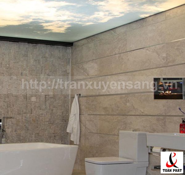 Mẫu trần nhà tắm xuyên sáng in bầu trời số 2