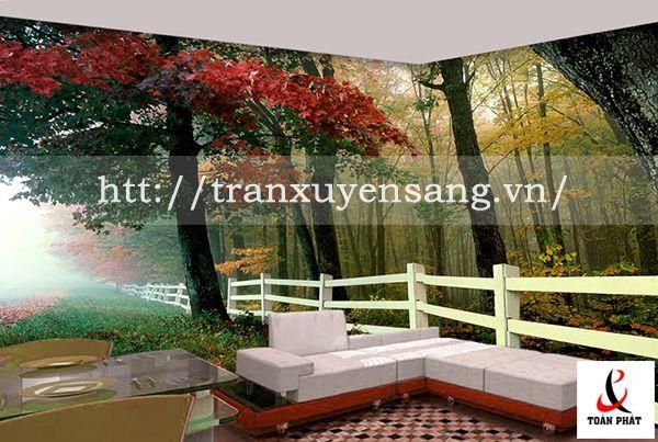 Vách xuyên sáng phòng chờ in hình ảnh thiên nhiên mùa thu