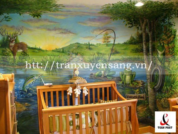Vách xuyên sáng phòng ngủ trẻ em in hình thiên nhiên