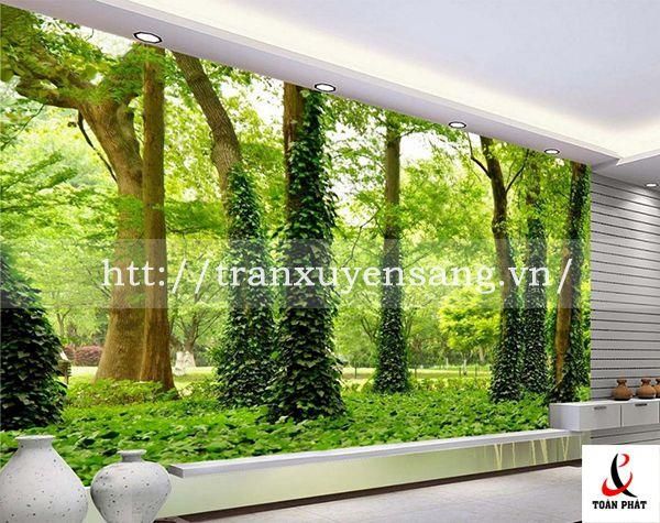 Vách xuyên sáng phòng khách in hình ảnh thiên nhiên