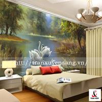 Vách xuyên sáng phòng ngủ in hình 2 chú Thiên Nga